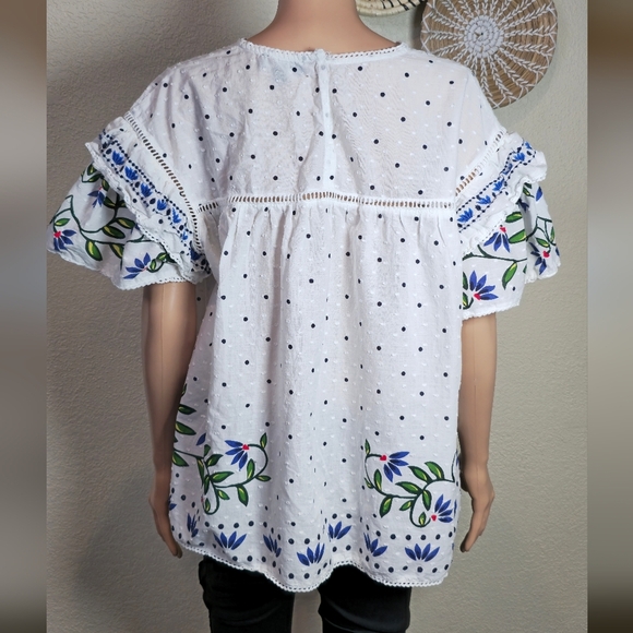 Calligraphie By Anthropology Women’s Top Blouse Xl  Flounce Sleeve - Picture 2 of 11